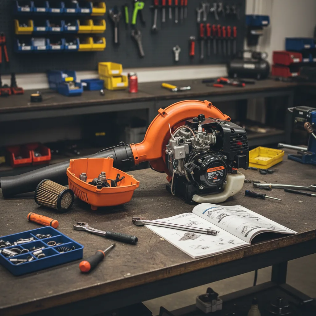 Gas leaf blower disassembled for repair